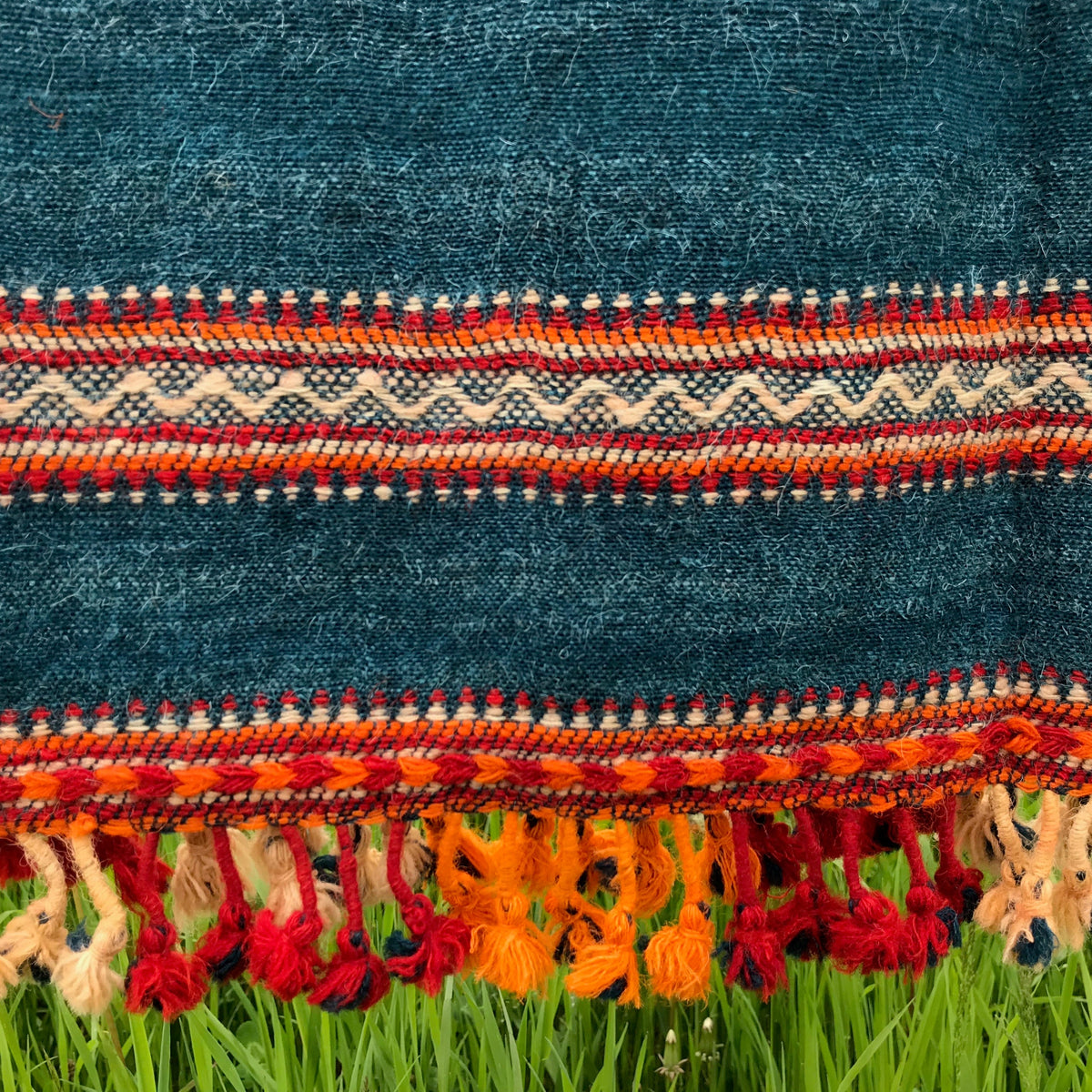 【純正価格】ヴィンテージ 絹麻織物ショルダー＆ハンドバッグ 藍インディゴ 和装用 紬風 工芸品