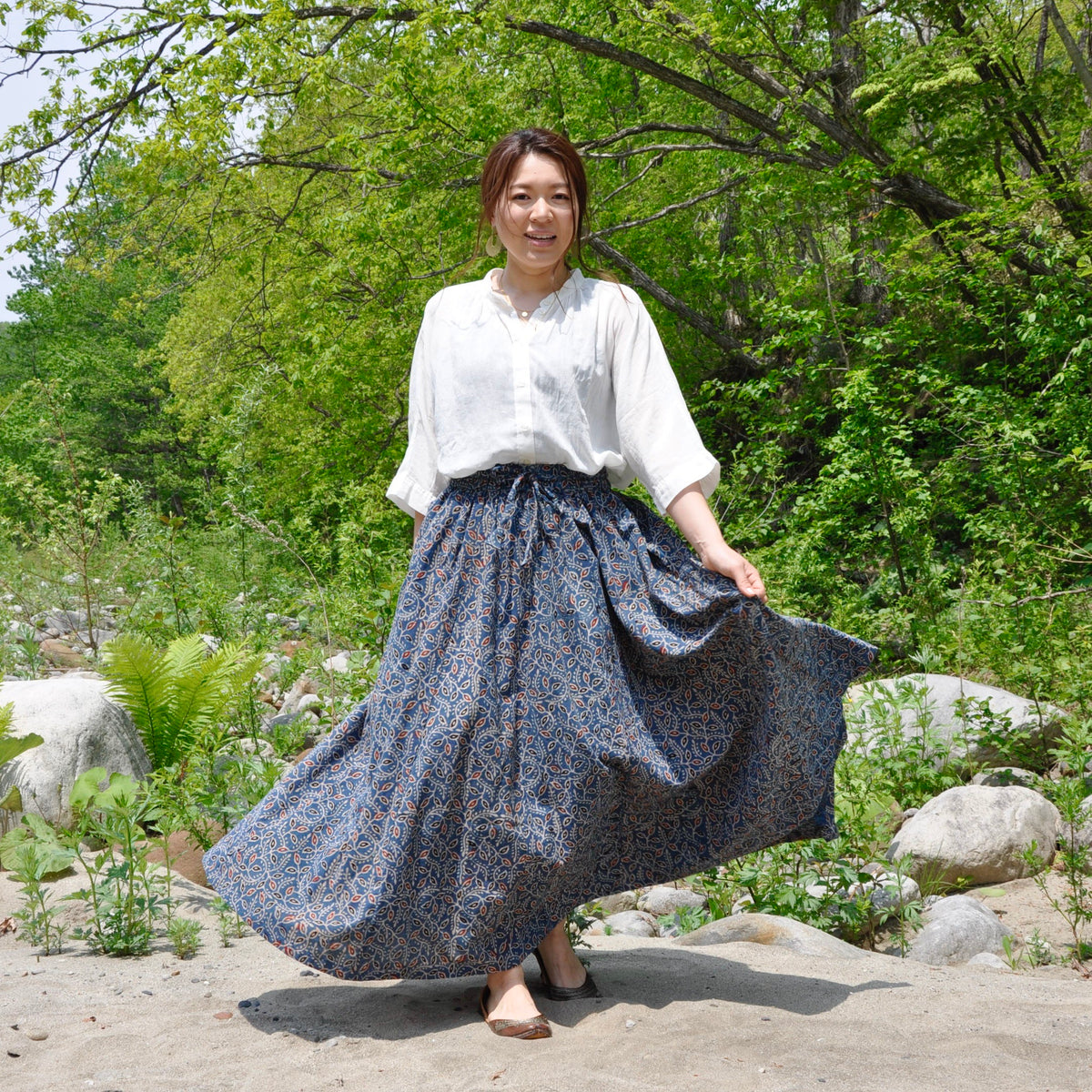 ブロックプリント・ロングスカート/ AJRAKH FLARED LONG SKIRT 001