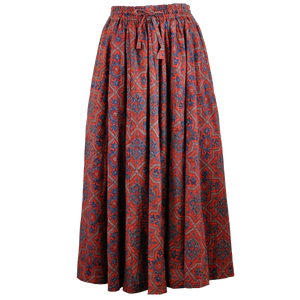 ハンドブロックプリント　ロングスカート　マキシスカート　インドの手染めアジュラクプリント生地（木版更紗）を使用