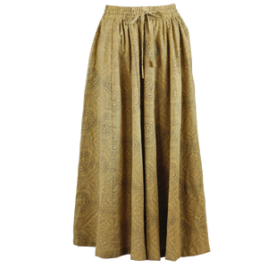 エスニック・ロングスカート　天然染料で手押し木版によって染められた生地を使用したマキシ丈のスカート