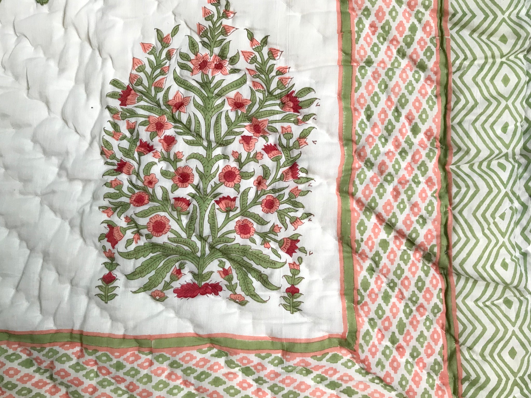 キルトケット・掛け布団 ・シングルサイズ BLOCK PRINTED QUILT