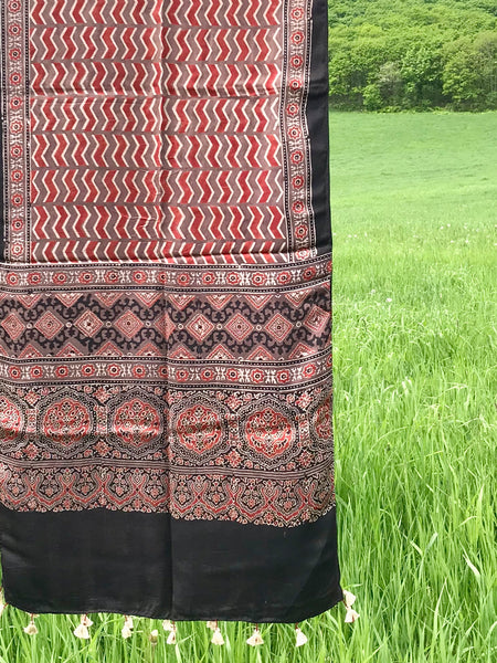 シルクストール <D> AJRAKH BLOCK PRINTING SILK STOLE