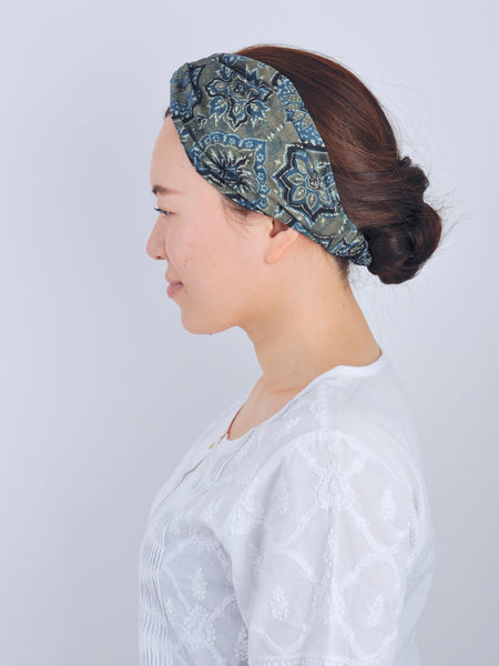 クロスターバン　ヘアターバン　ブロックプリント　アジュラク　TURBAN