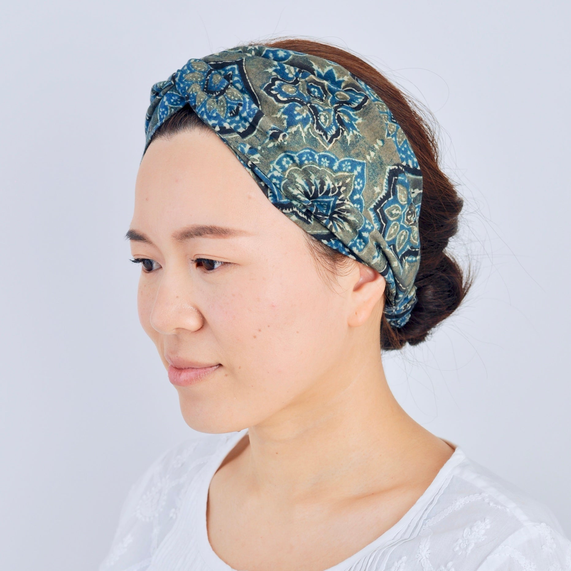 クロスターバン　ヘアターバン　ブロックプリント　アジュラク　TURBAN