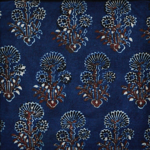 アジュラク・インディゴ染め・ハンドブロックプリント [2.0mカット] AJRAKH HAND BLOCK PRINT / AJ038